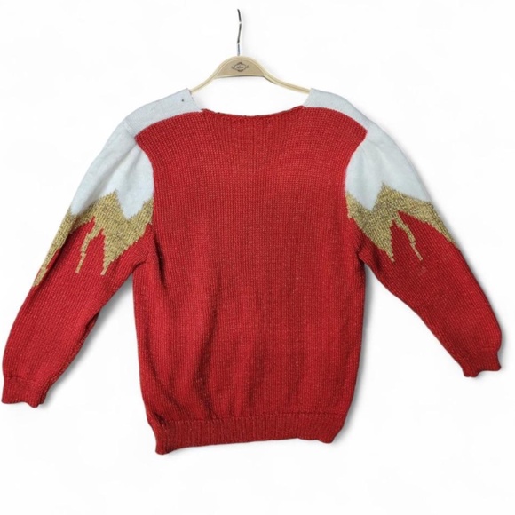 Red Vintage Ugly Christmas Sweater - V Neck(UNISEX) - Picture 3 of 9